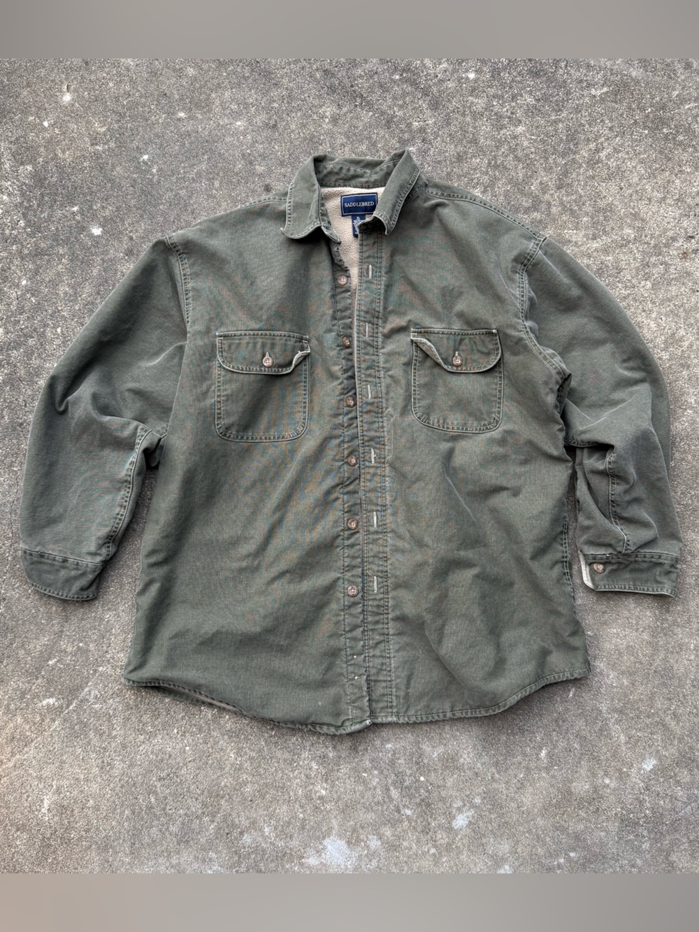 Vintage Sadlebreed Heavyweight Army Green Cotton Sherpa Lined Shirt Jacket